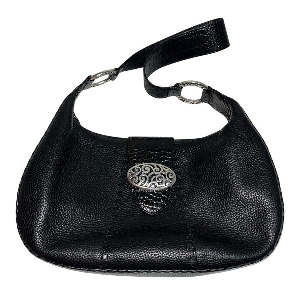 Brighton Franki Black Pebbled Leather Hobo Purse Shoulder Bag Quality Designer